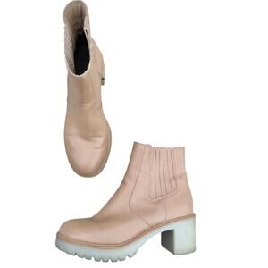 Roolee platform chunky heel 8 boots sexy super soft faux leather beige pink nude